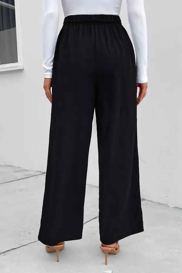 Wide Leg High Waist Ruched Pocketed Pants