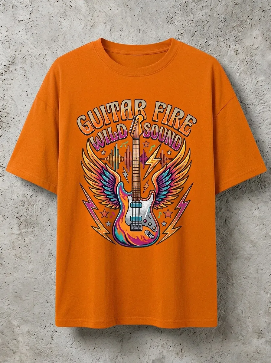Unisex Rock Music Lover Winged Electric Guitar Printed T-shirt