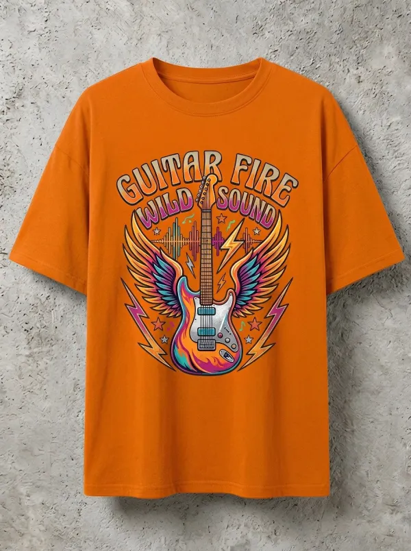 Unisex Rock Music Lover Winged Electric Guitar Printed T-shirt