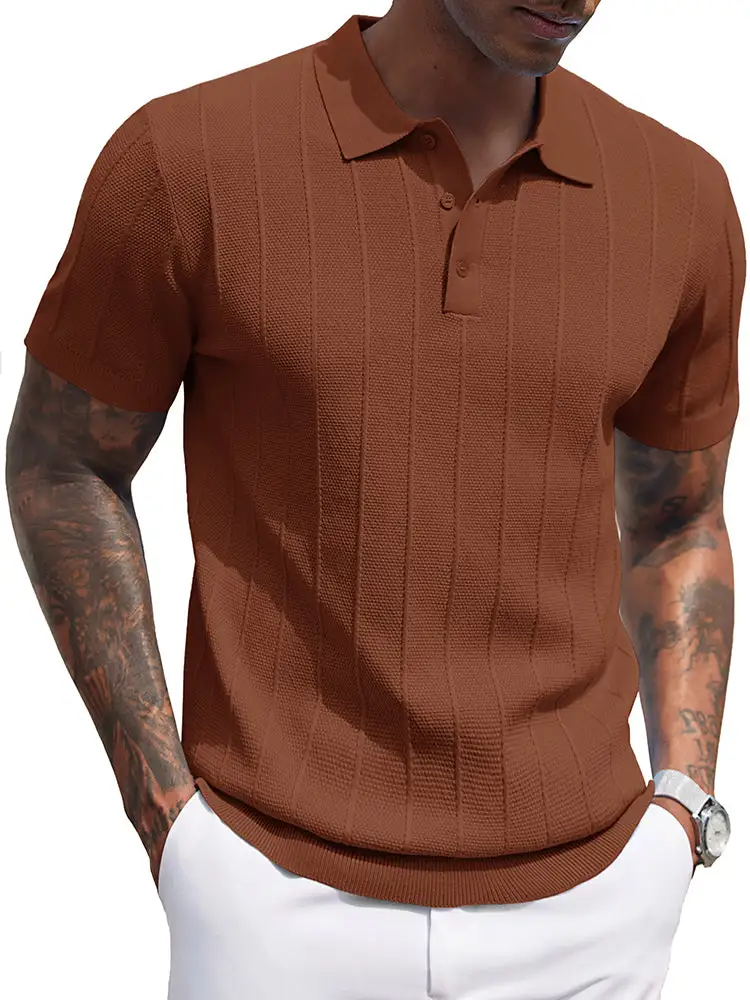 Ribbed Textured Knit Polo Shirt