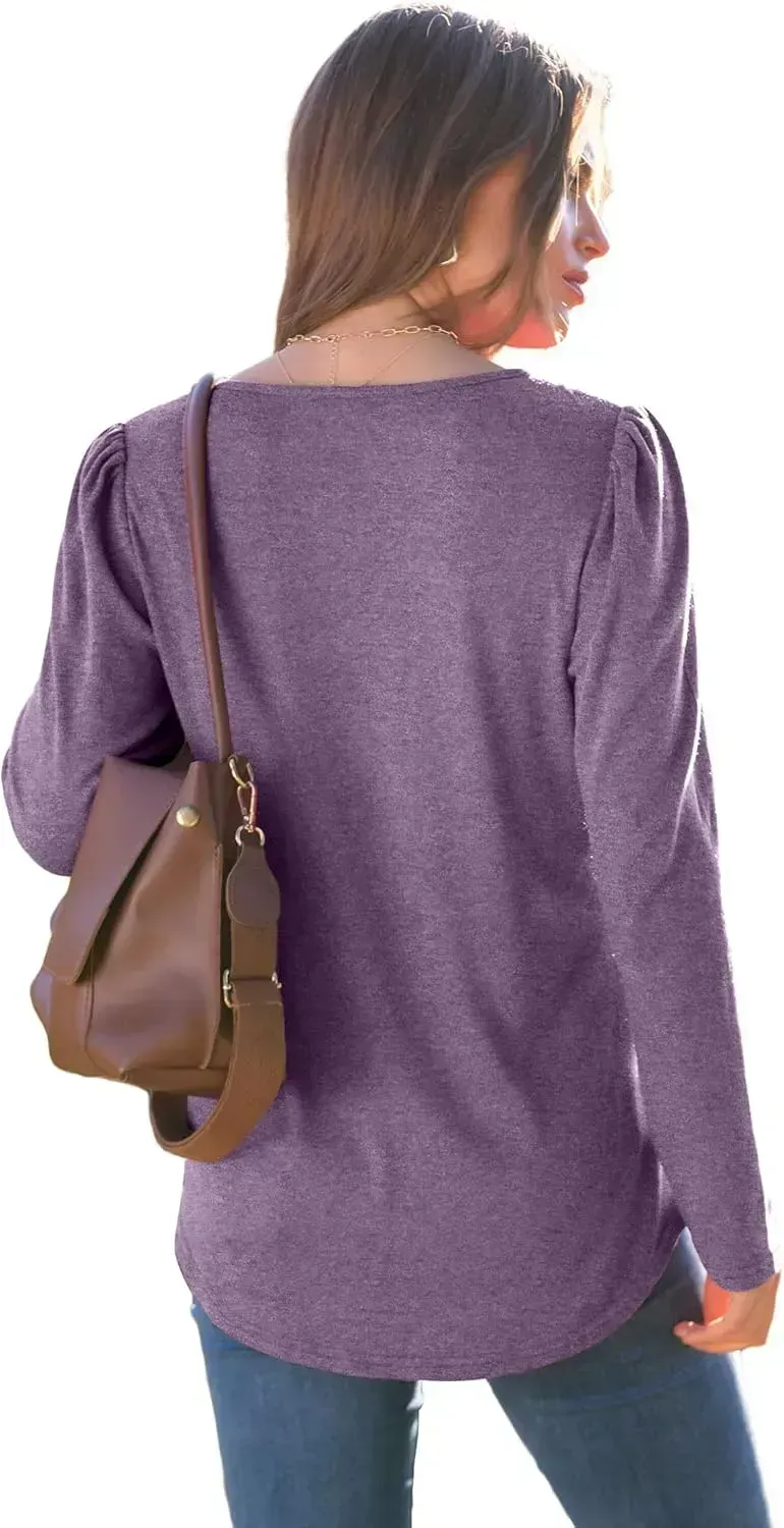 WIHOLL Blouses for Womens Dressy Casual 2024 Fall Tops Long Sleeve Shirts Loose Fit Tunics