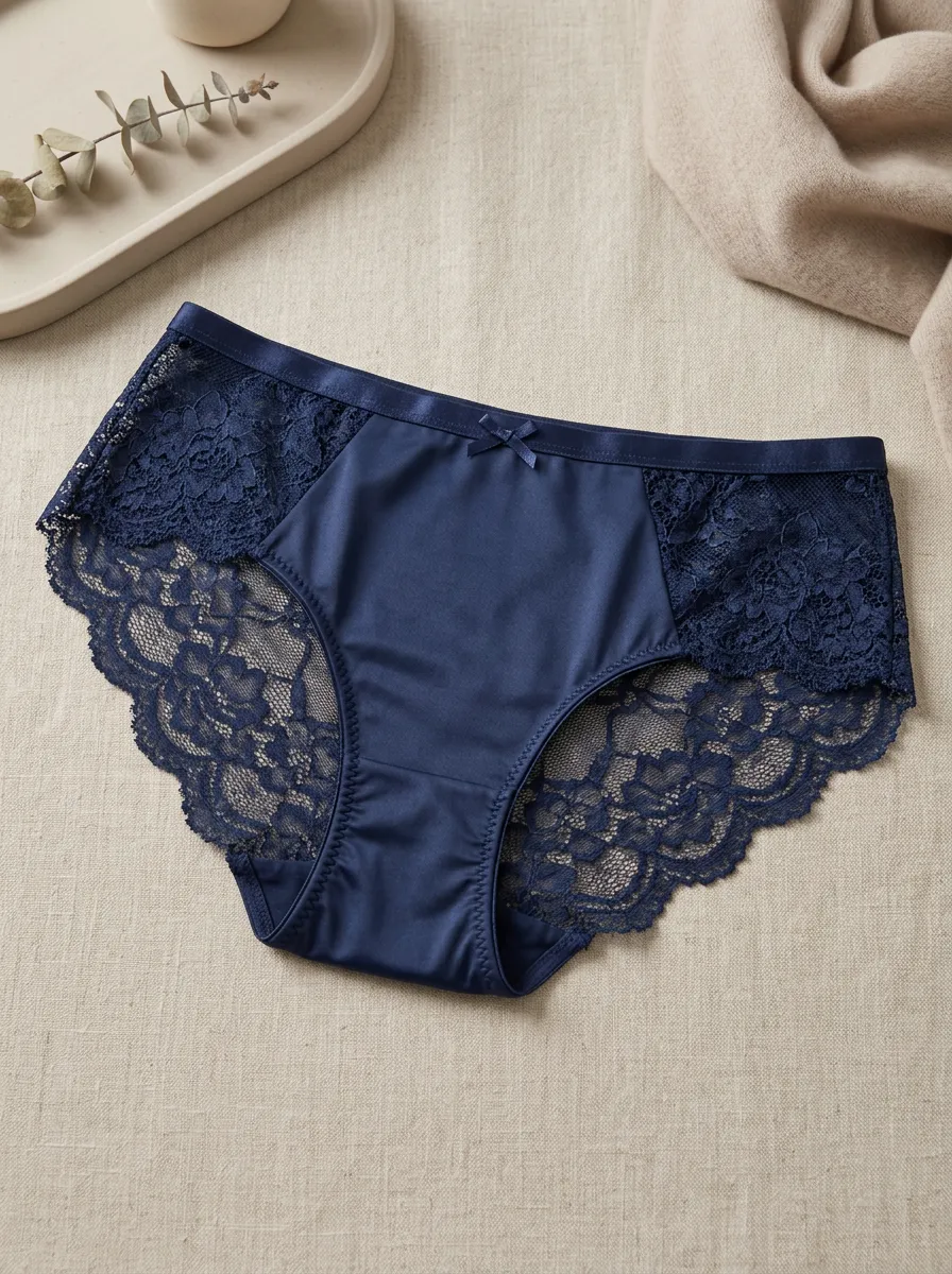 Women's Classic Floral Lace Trimmed Satin Panties