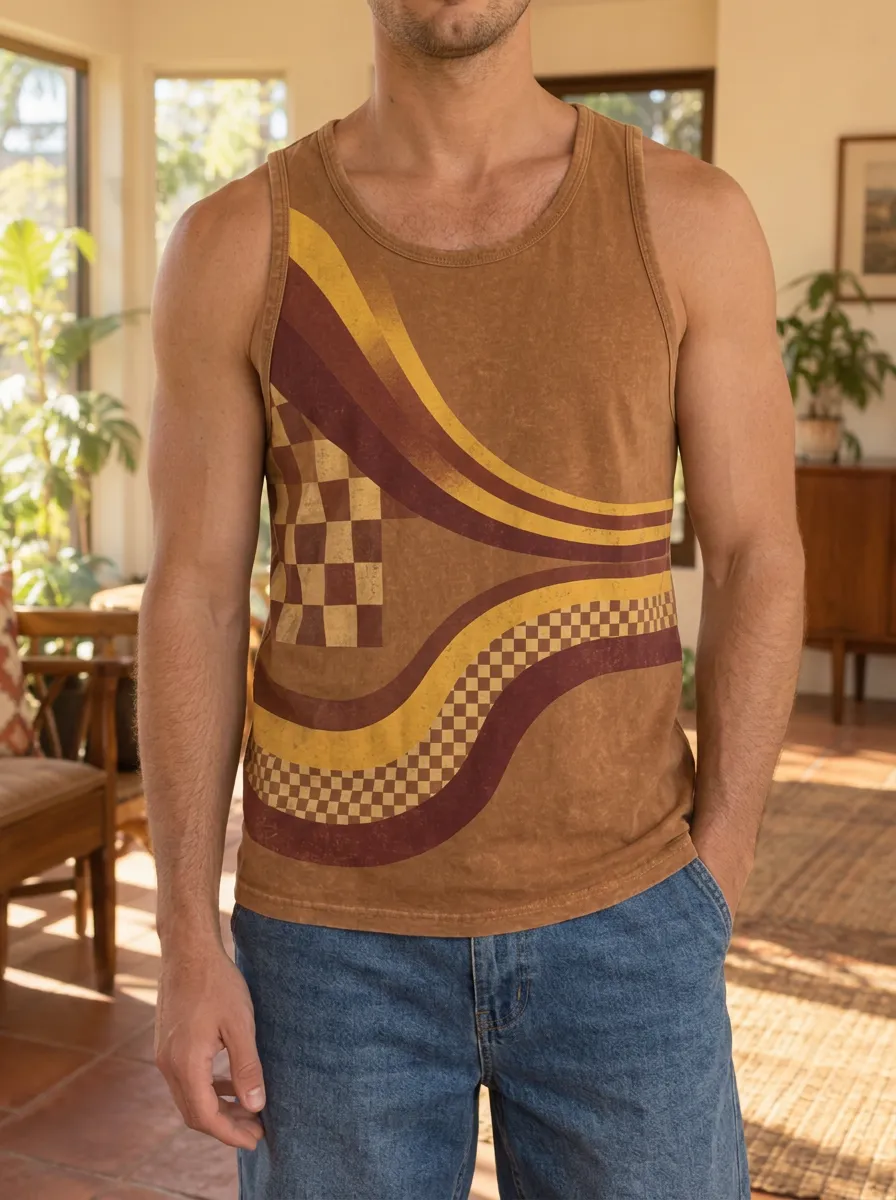 Men's Retro S Checkerboard Wave Tank Top