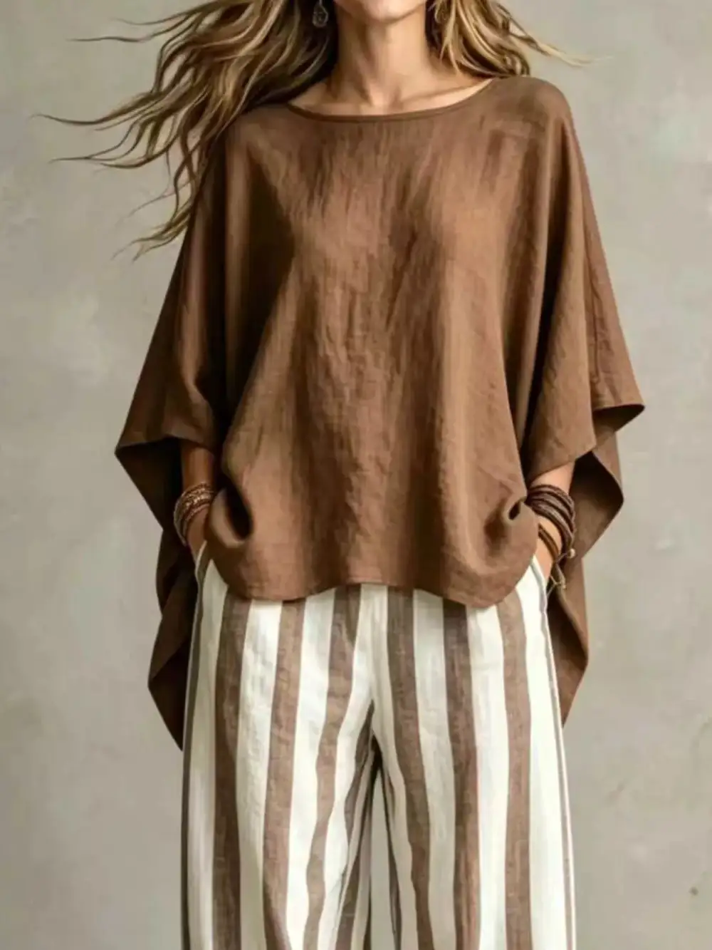 Full Size Solid Color Top and Pants Set Plus