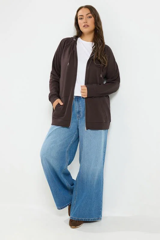 Chocolate Brown Zip Through Hoodie detail 2