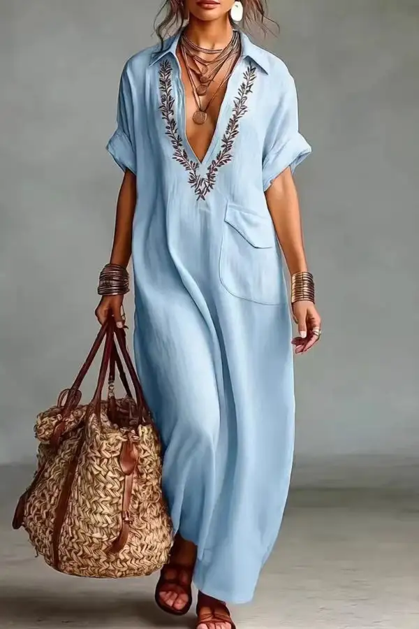 Flowing V Neck Top And Flowing Maxi Skirt Set