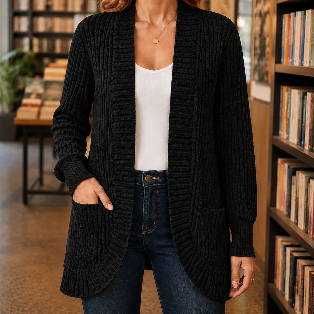 Ribbed Draped Cardigan