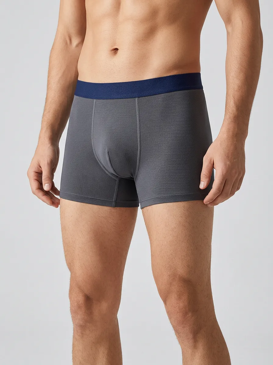 Men's Athletic Performance Grey Textured Printed Boxer Briefs