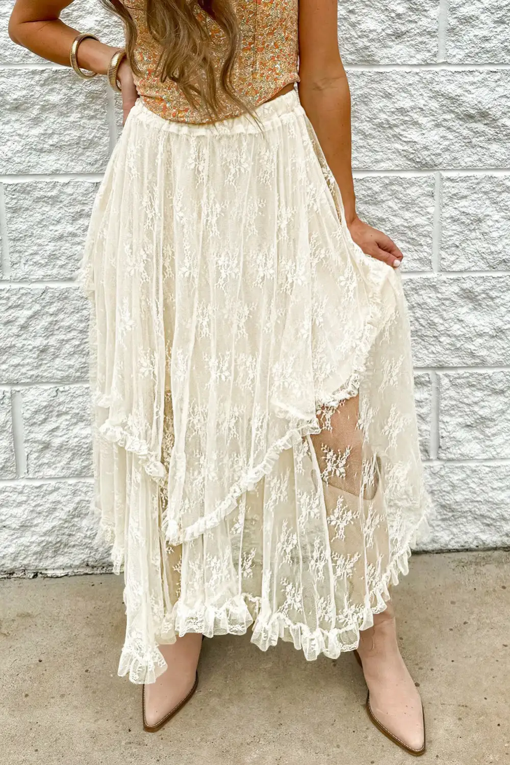 Tiered Lace Midi Skirt