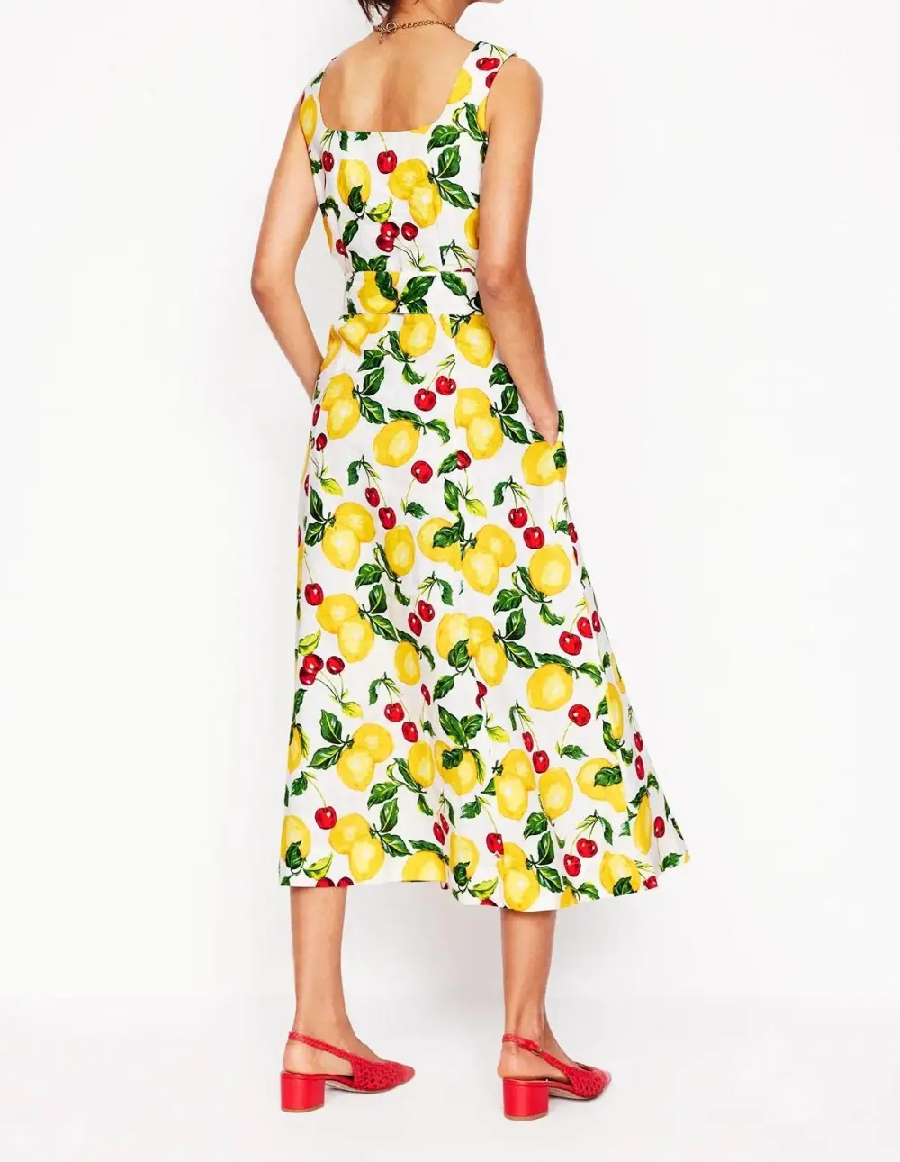 Square Neck Linen Midi Dress