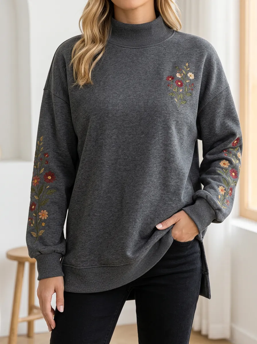 High Neck Short Sleeve Women's Casual Sweatshirt