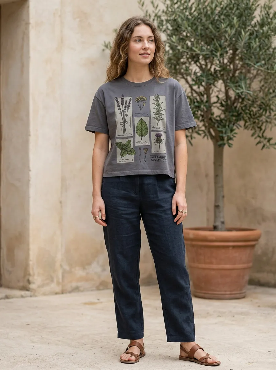 Women's Botanical Lover Herbarium Plant Printed T-shirt