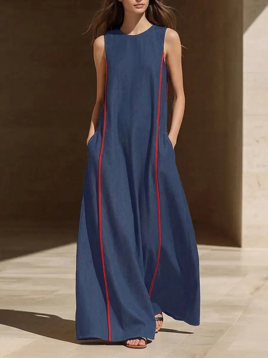 Loose Pockets Neck Maxi Dress