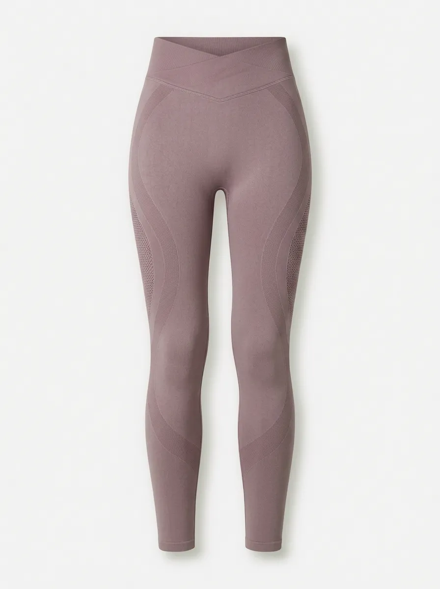 Women's Yoga Fitness Mauve Cross-Waist Seamless Printed Leggings