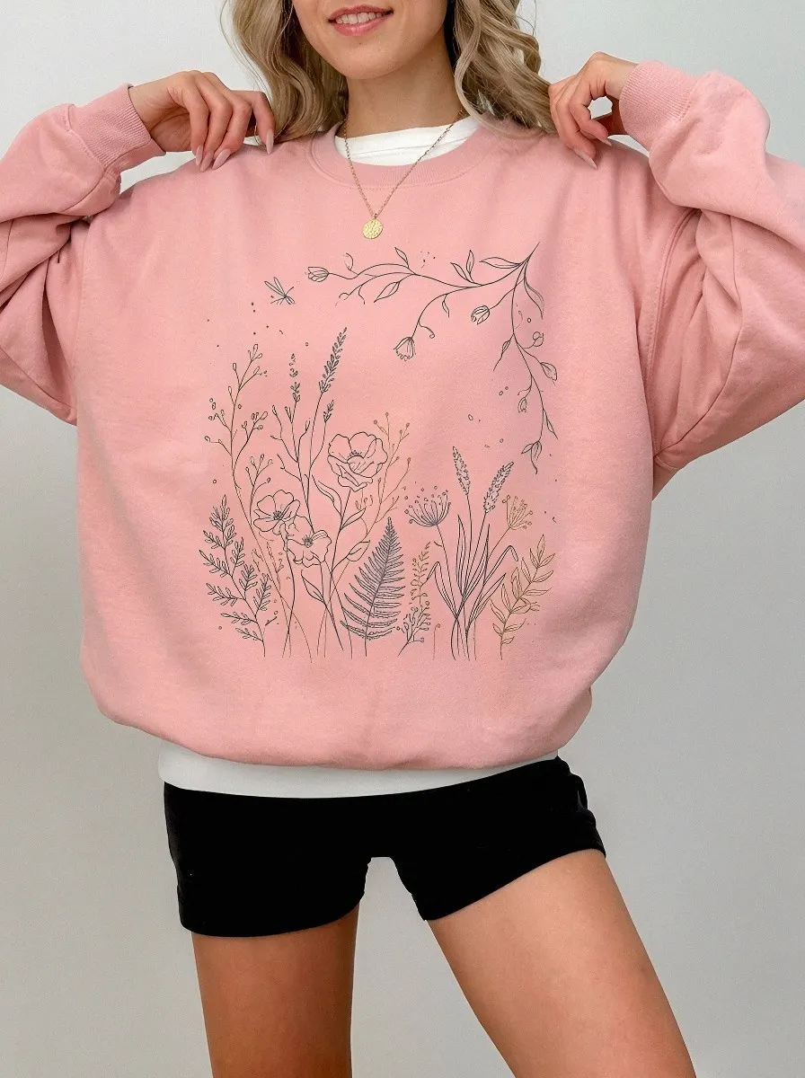 Women's Botanical Nature Lover Wildflower Printed Sweatshirt