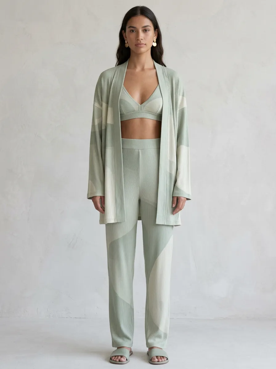 Geometric Textured Cardigan Lounge Set