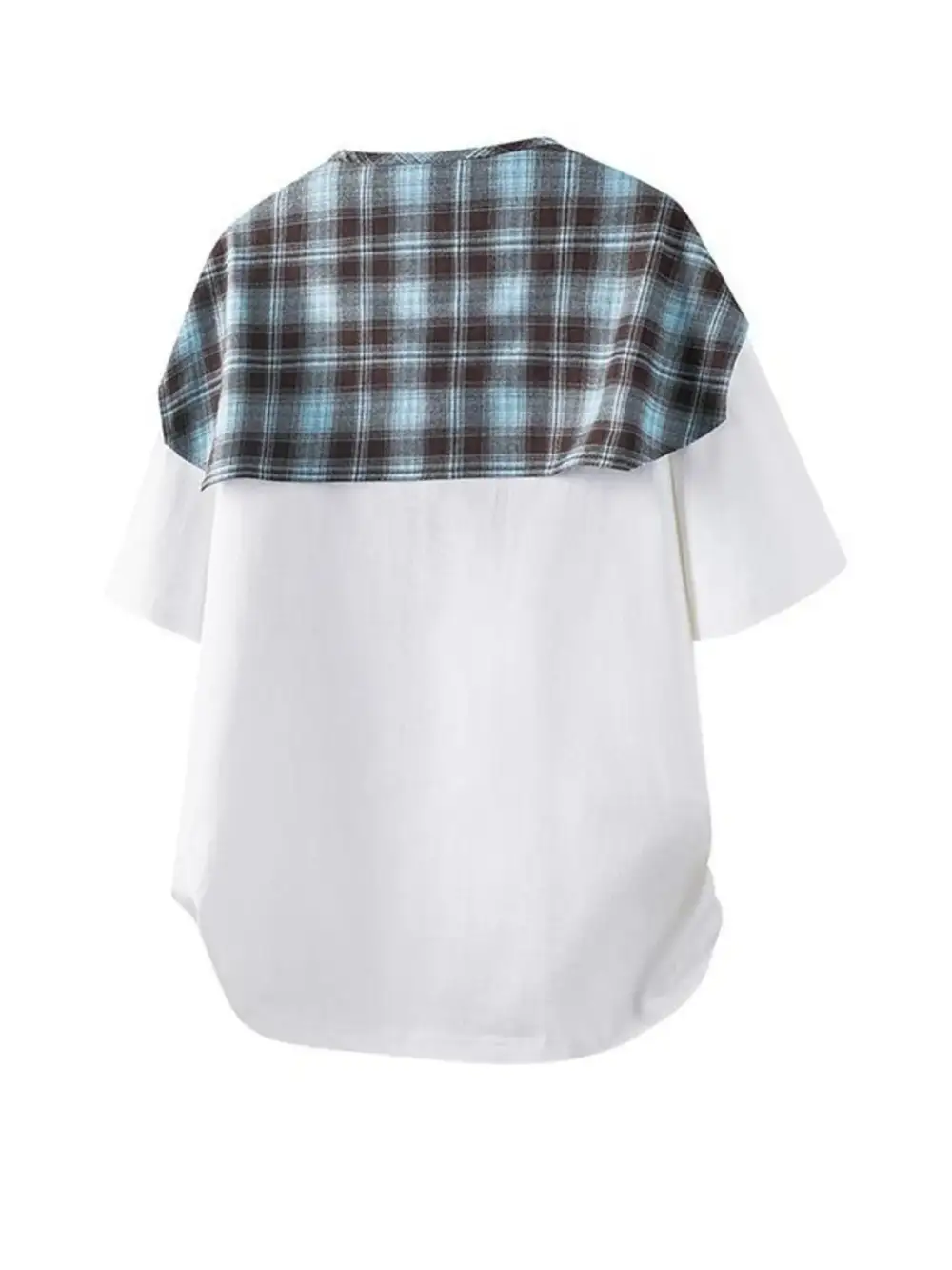 Layered-Look Plaid-Detail T-Shirt