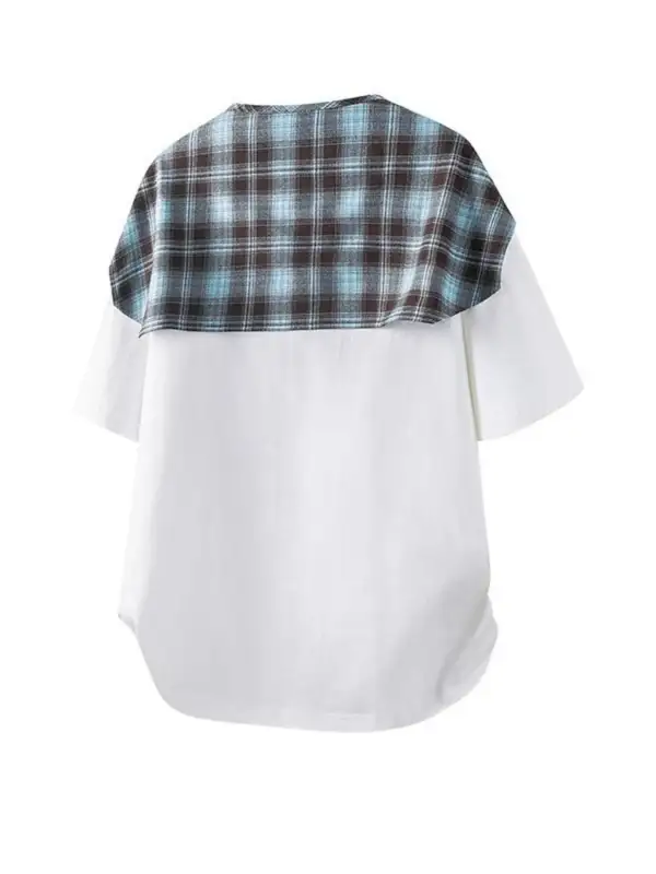 Layered-Look Plaid-Detail T-Shirt