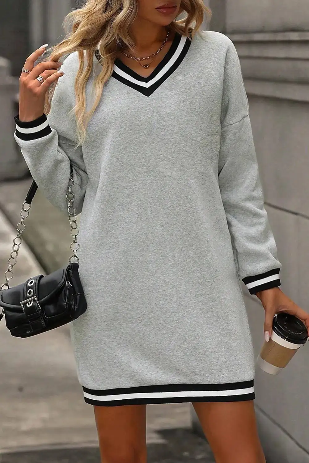Striped V-Neck T-Shirt Mini Dress