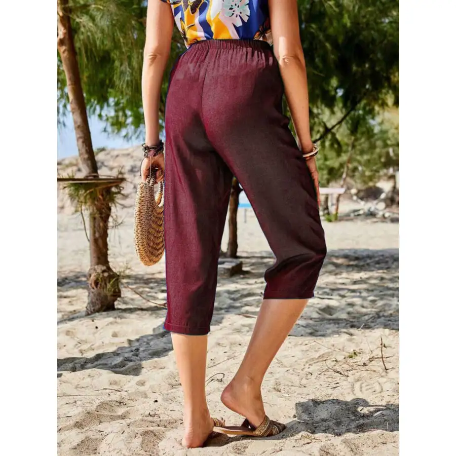 Pocketed Elastic Waist Capris Apparel
