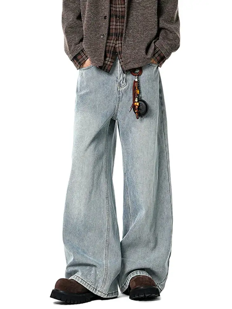 Barrel-Leg Faded Washed Jeans