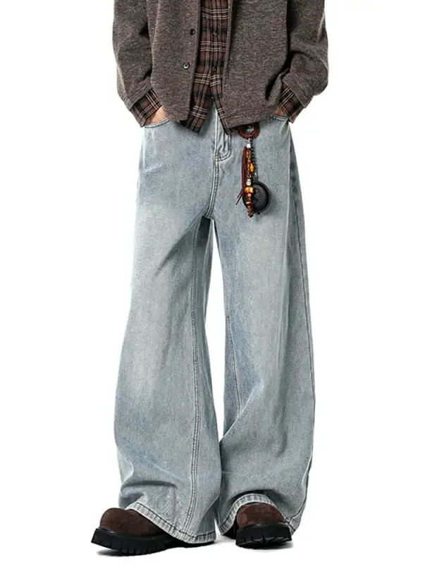 Barrel-Leg Faded Washed Jeans
