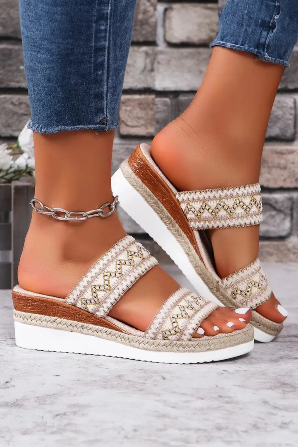 Crochet Double Strap Wedge Sandals