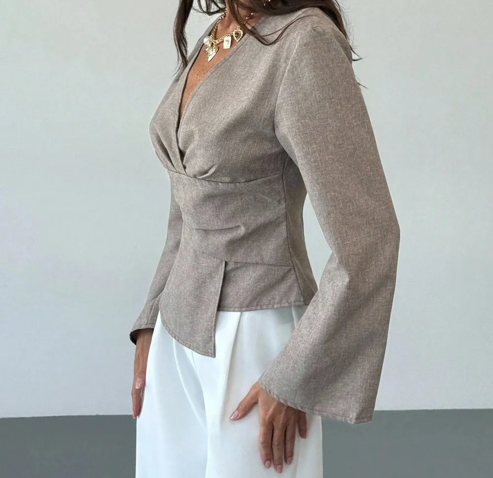 Asymmetric Flare Sleeve Blouse