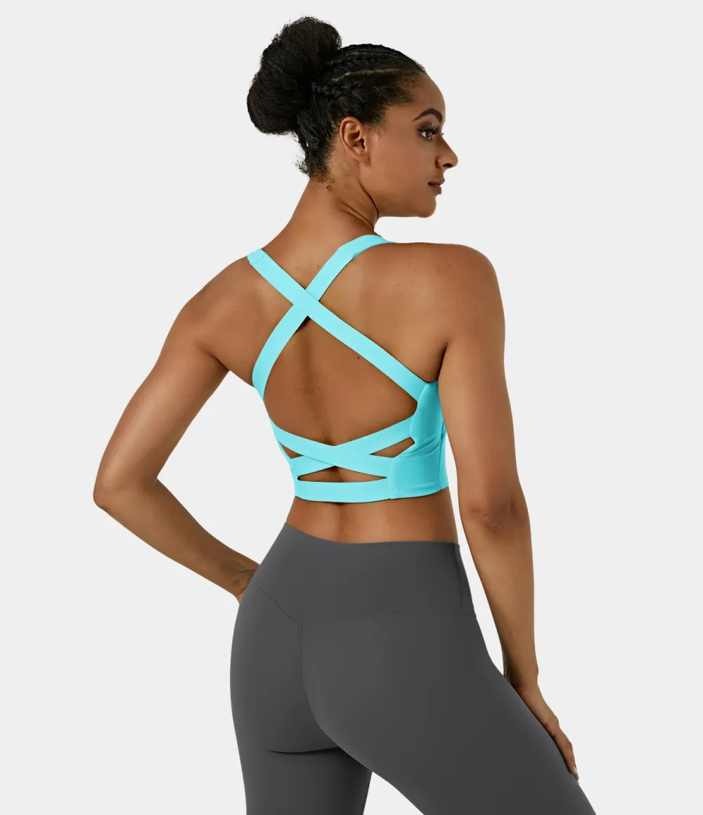 Softlyzero Airy Square Neck Backless Crisscross Cropped Cool Touch Yoga Tank Top-UPF50+