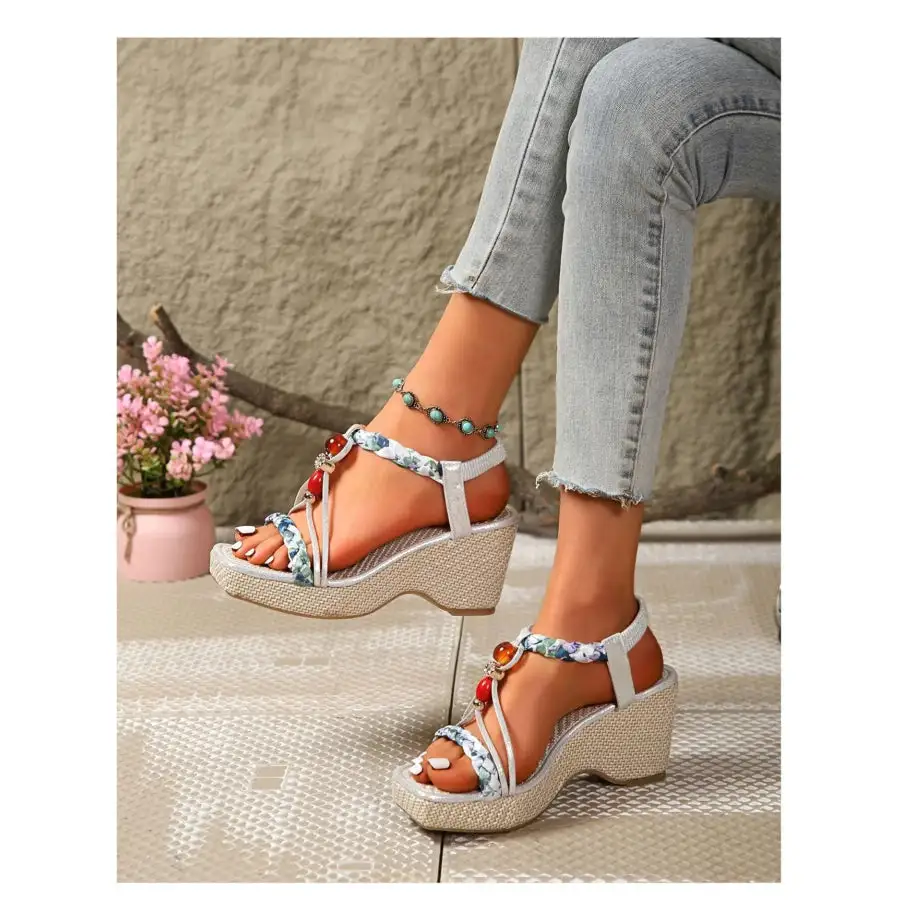 Bohemian Beaded Wedge Sandals