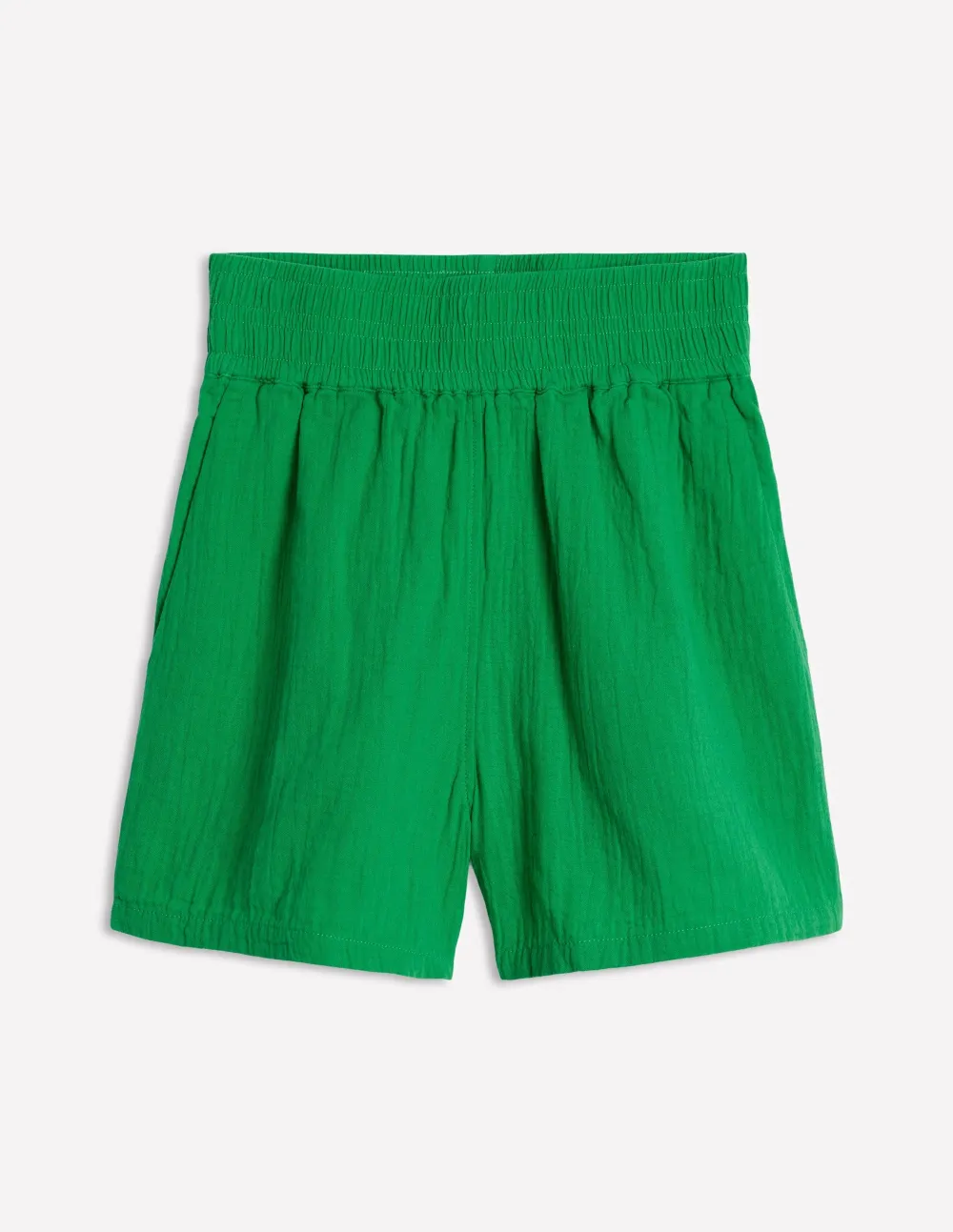 Smocked Double Cloth Shorts -Sapling Green