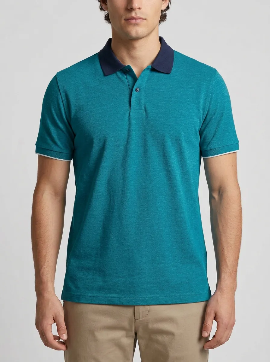 Men's Casual Green Heather Navy Collar Printed Polo Shirt