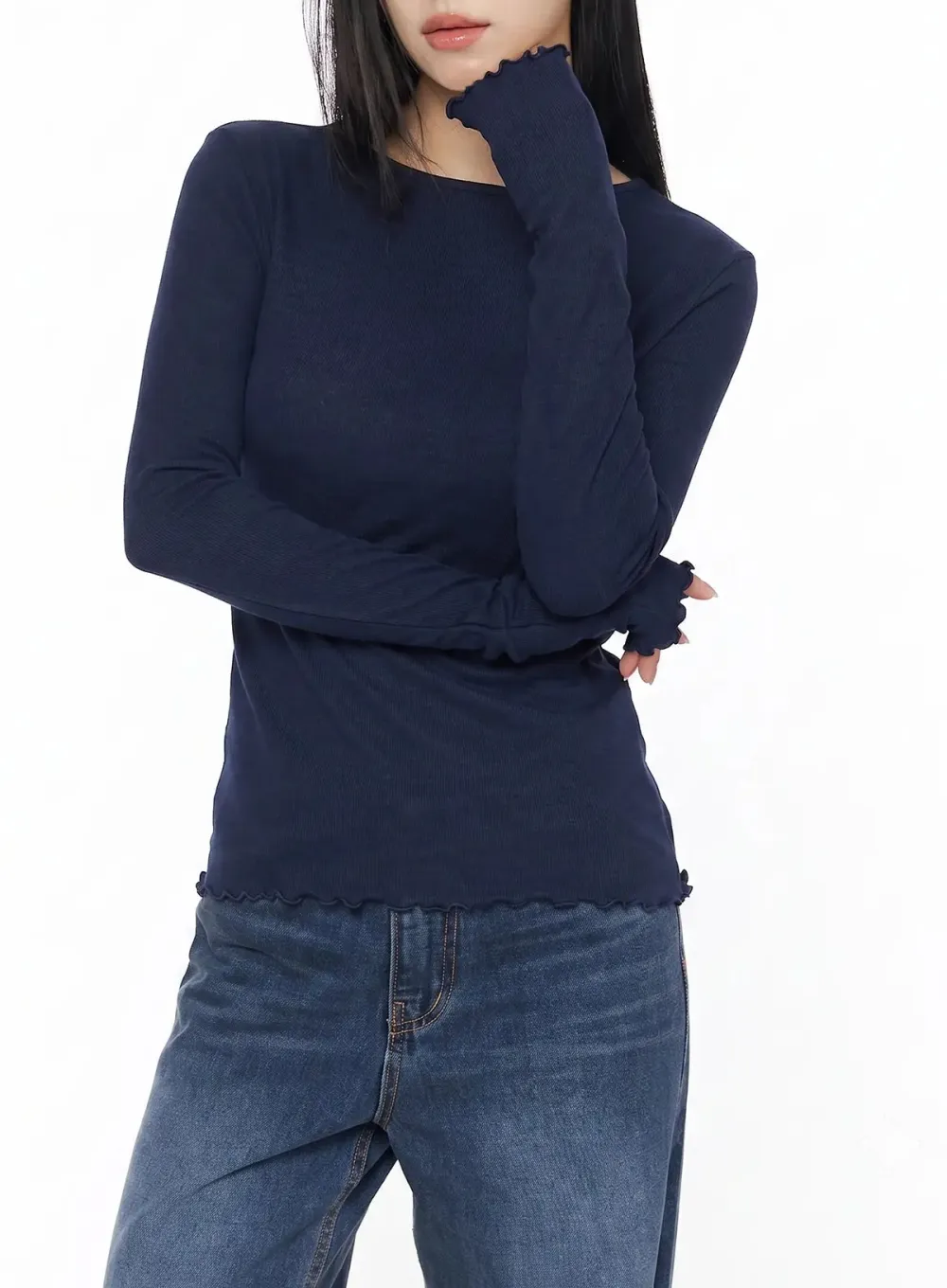 Lettuce Edge Sheer Long Sleeve Top