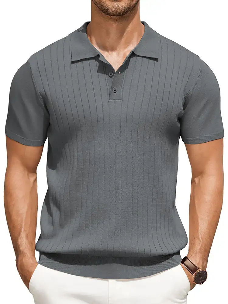 Casual Ribbed Knitted Polo Shirt