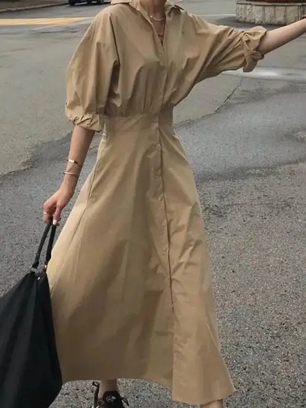 Pleated Shirt Maxi Dress