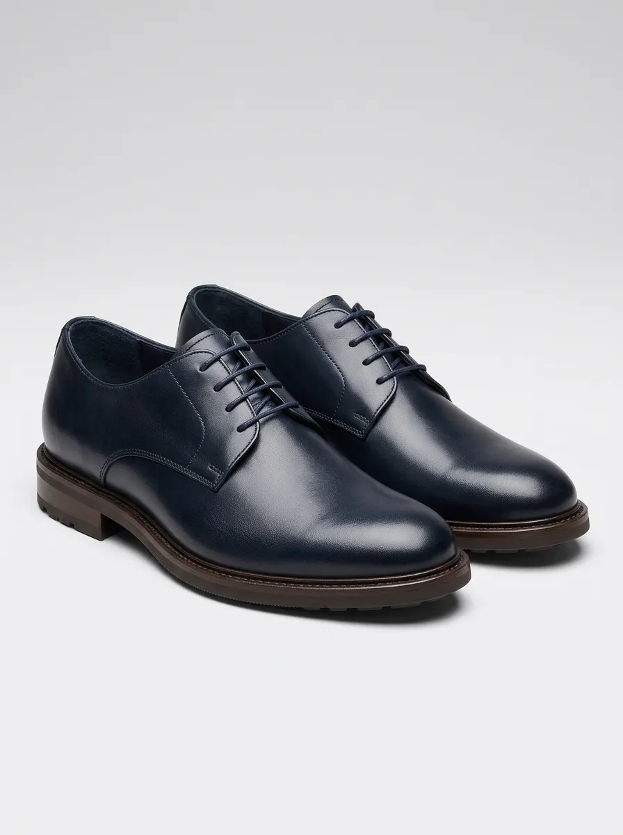Men's Classic Business Navy Blue Leather Oxford Shoes