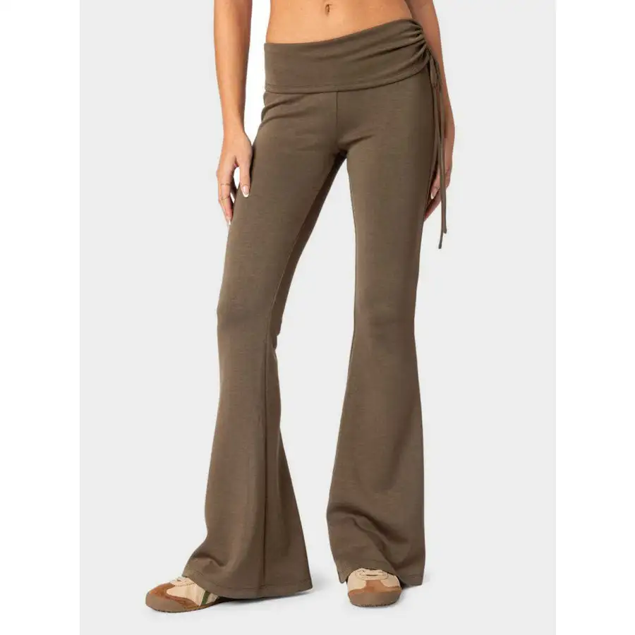 Drawstring Ruched Flare Pants