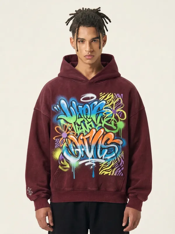 Unisex Canvas Graffiti Floral Graphic Hoodie