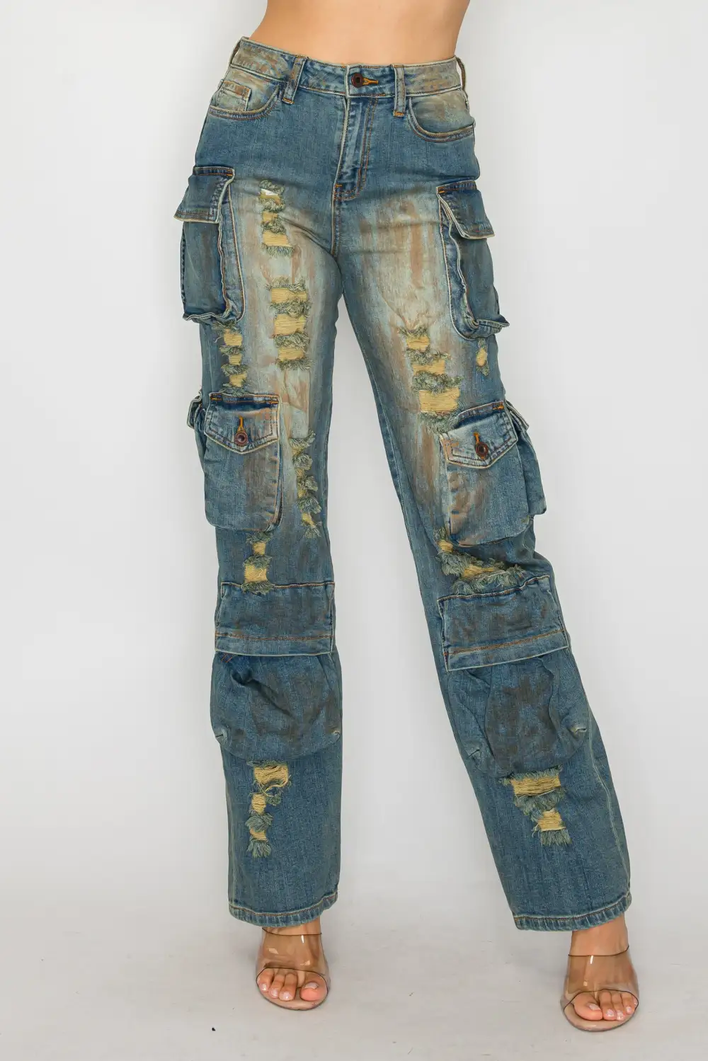 Mid-Rise Baggy Cargo Jeans
