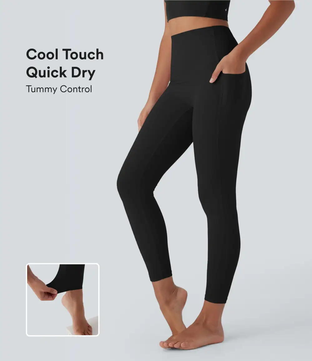 UltraSculpt Cool Quick Dry SoCinched High Waisted Tummy Control Shaping Yoga Leggings with Pockets-UPF50+