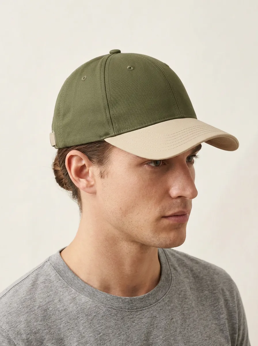 Unisex Olive Green Beige Two-Tone Curved Brim Baseball Cap
