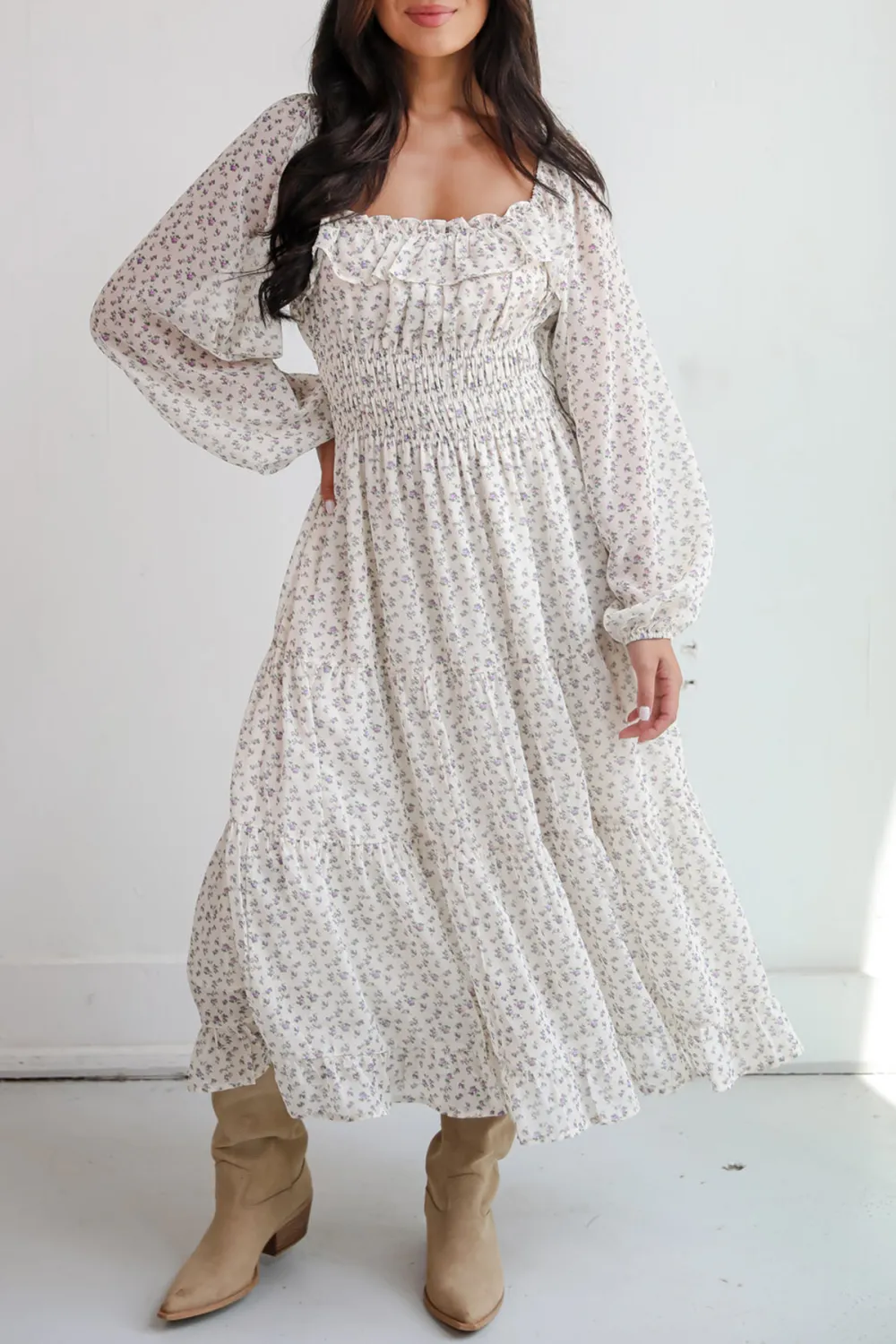 Endearing Appeal Cream Floral Midi Dress