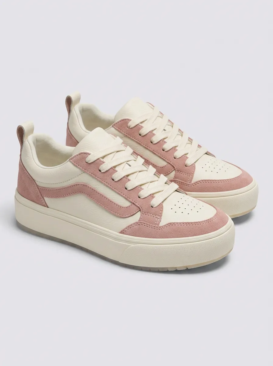 Lace-Detail Perforated Color-Block Platform Women's Low-Top Skate Sneakers