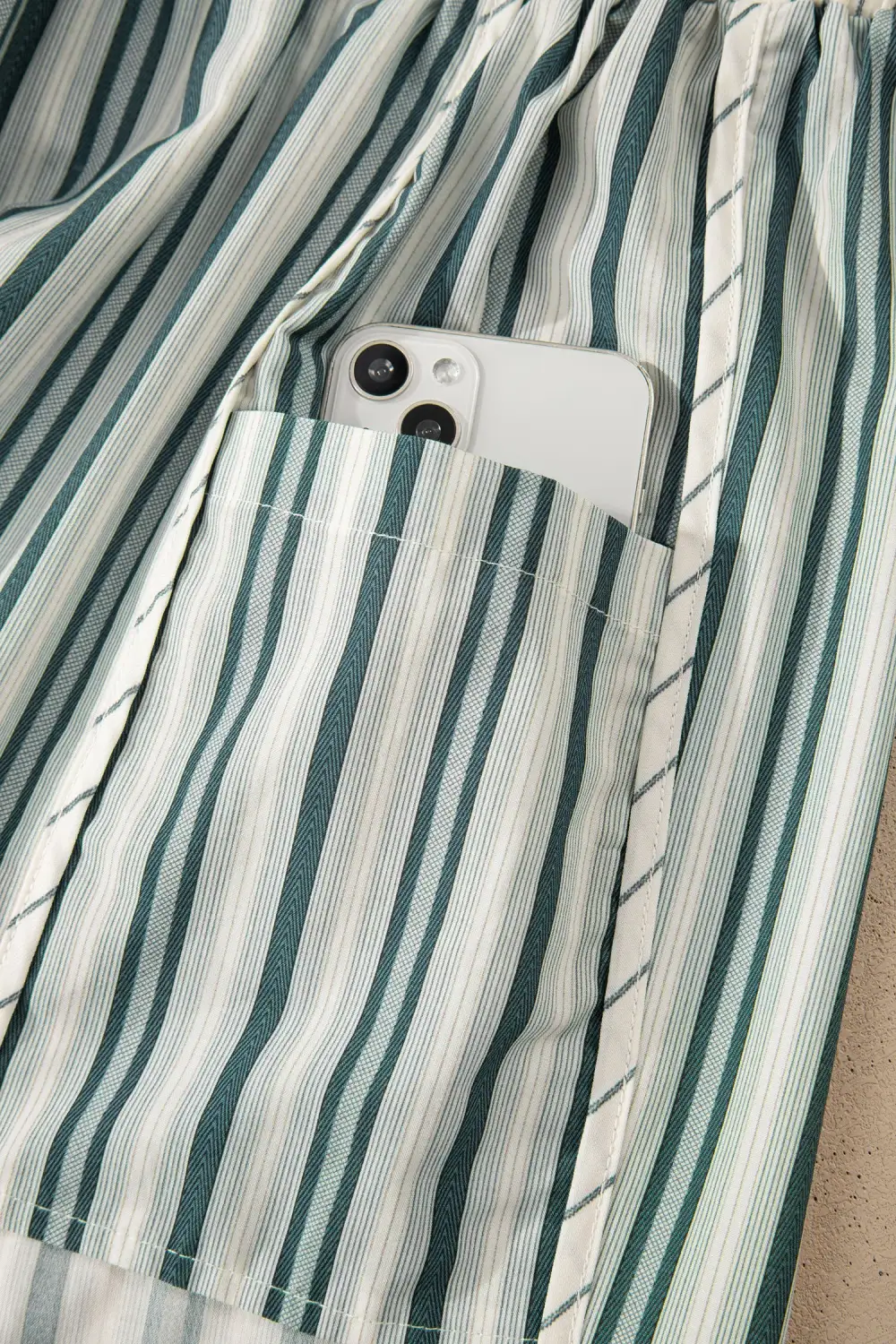 Gray Stripe Elastic Waist Cargo Pocket