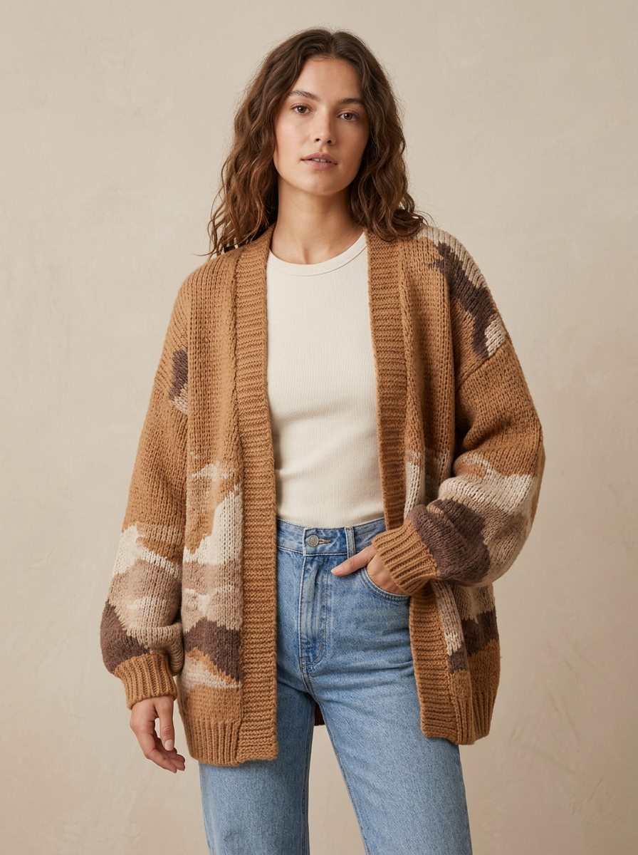 Women's Earthy Patchwork Knit Cardigan