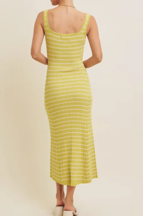 Lime Ribbed Fit & Flare Midi Dress