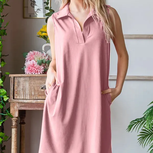 Ribbed Johnny Collar Sleeveless Dress