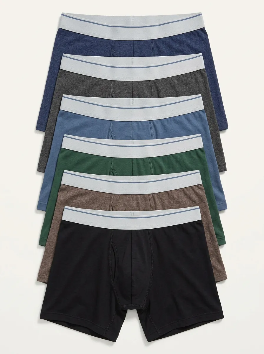 Men's Heathered Texture Contrast Waistband 6-Pack Boxer Briefs