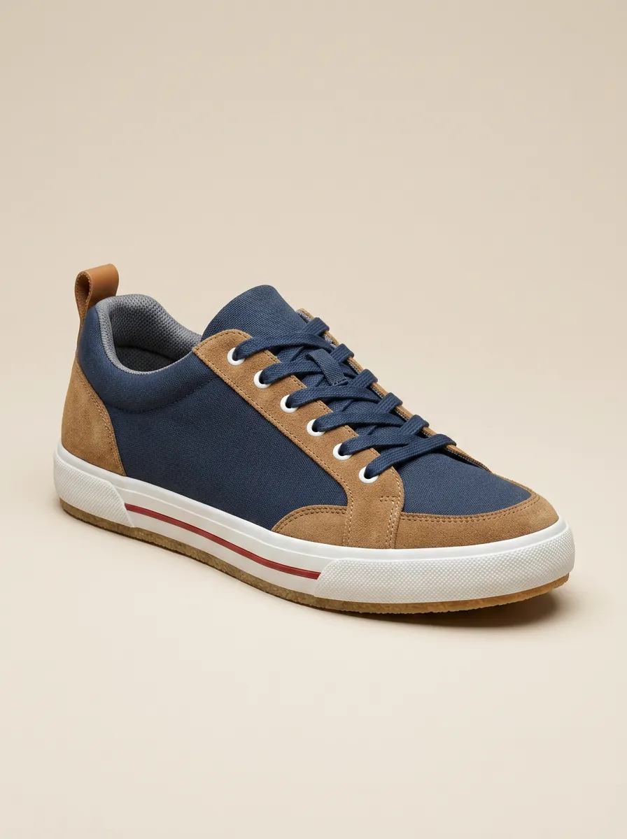 Canvas Suede-Panel Mesh-Panel Men's Canvas Casual Sneakers