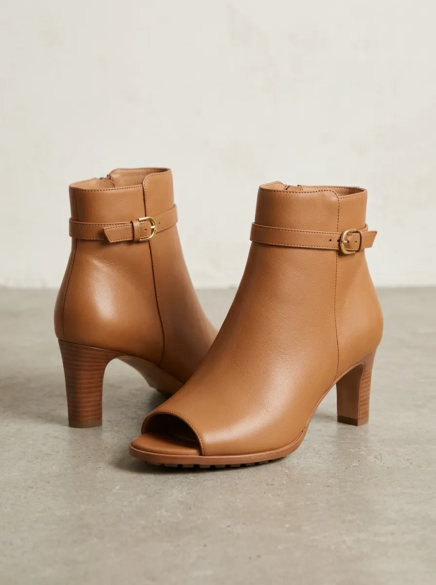 Refined Detailed Women's Peep-Toe Ankle Boots
